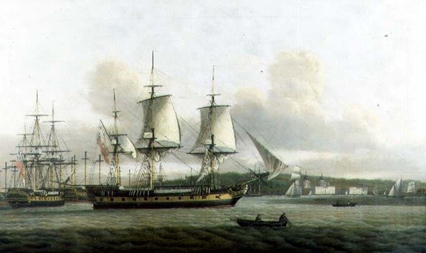 La "Leda" in due posizioni al largo di Greenwich da Thomas Luny