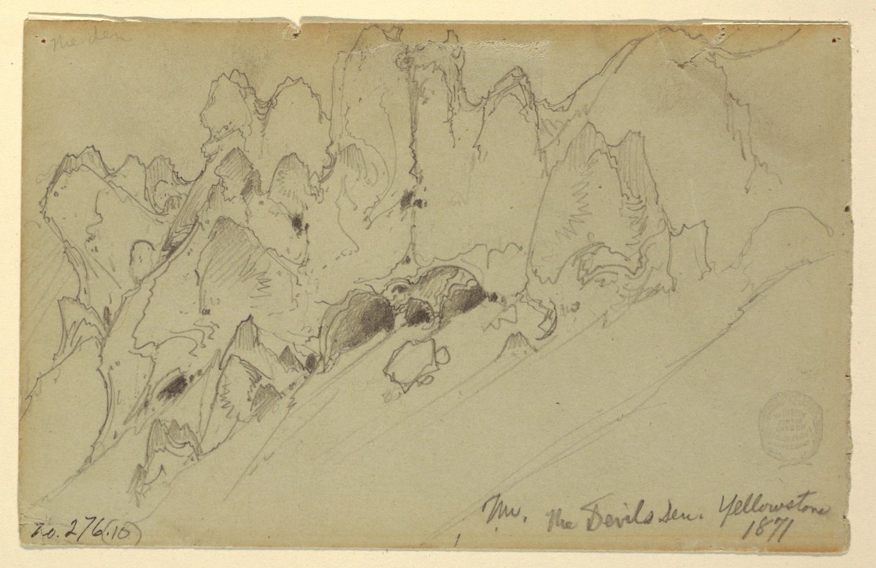 Disegno, La tana del diavolo, Yellowstone, 1871 da Thomas Moran
