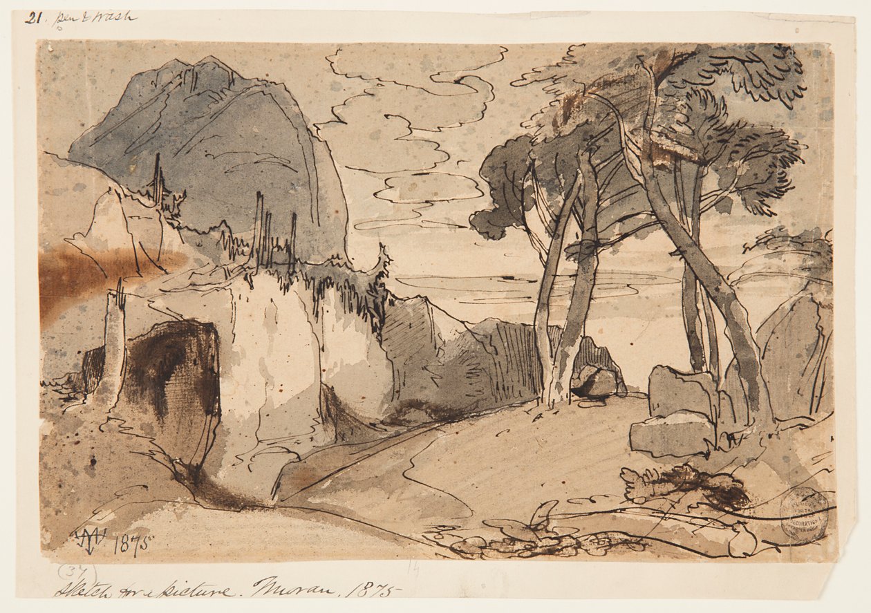 Strada in un paesaggio montano da Thomas Moran