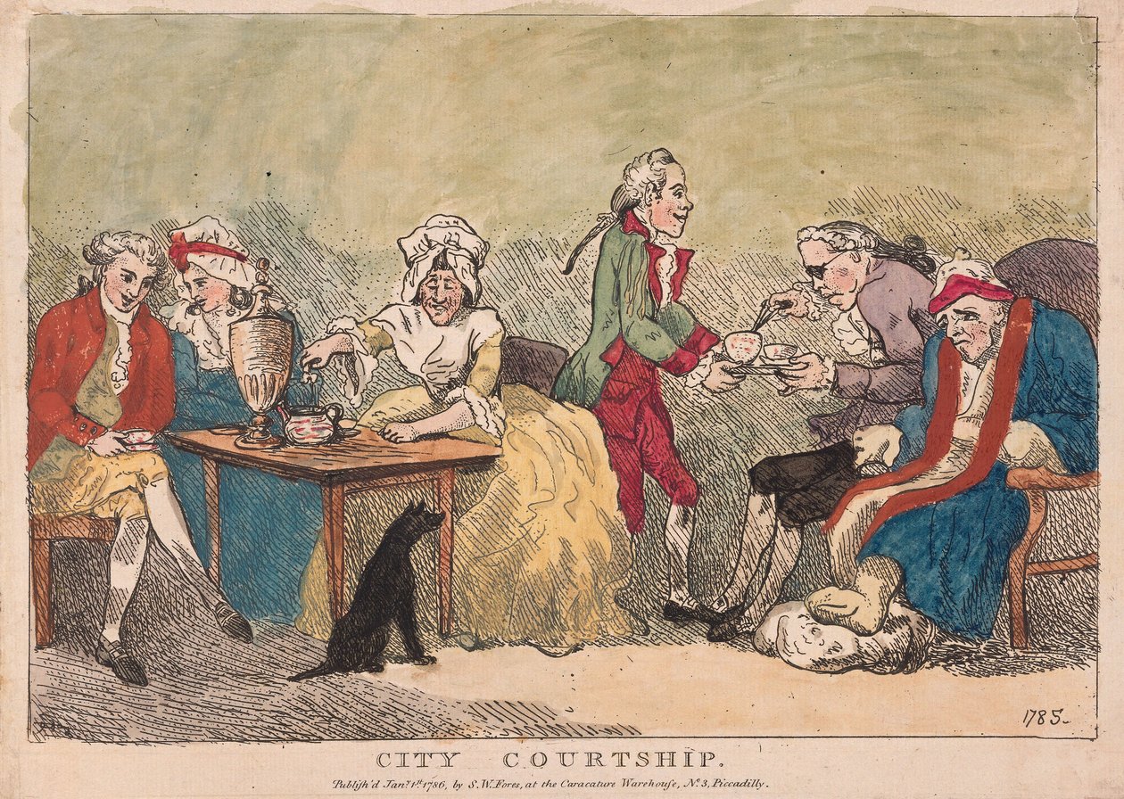 Corteggiamento cittadino, pub. 1786 (incisione colorata a mano) da Thomas Rowlandson