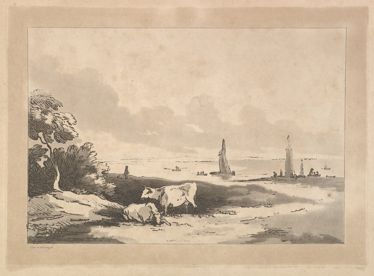 Mucche e paesaggio marino, 1783-89 da Thomas Rowlandson
