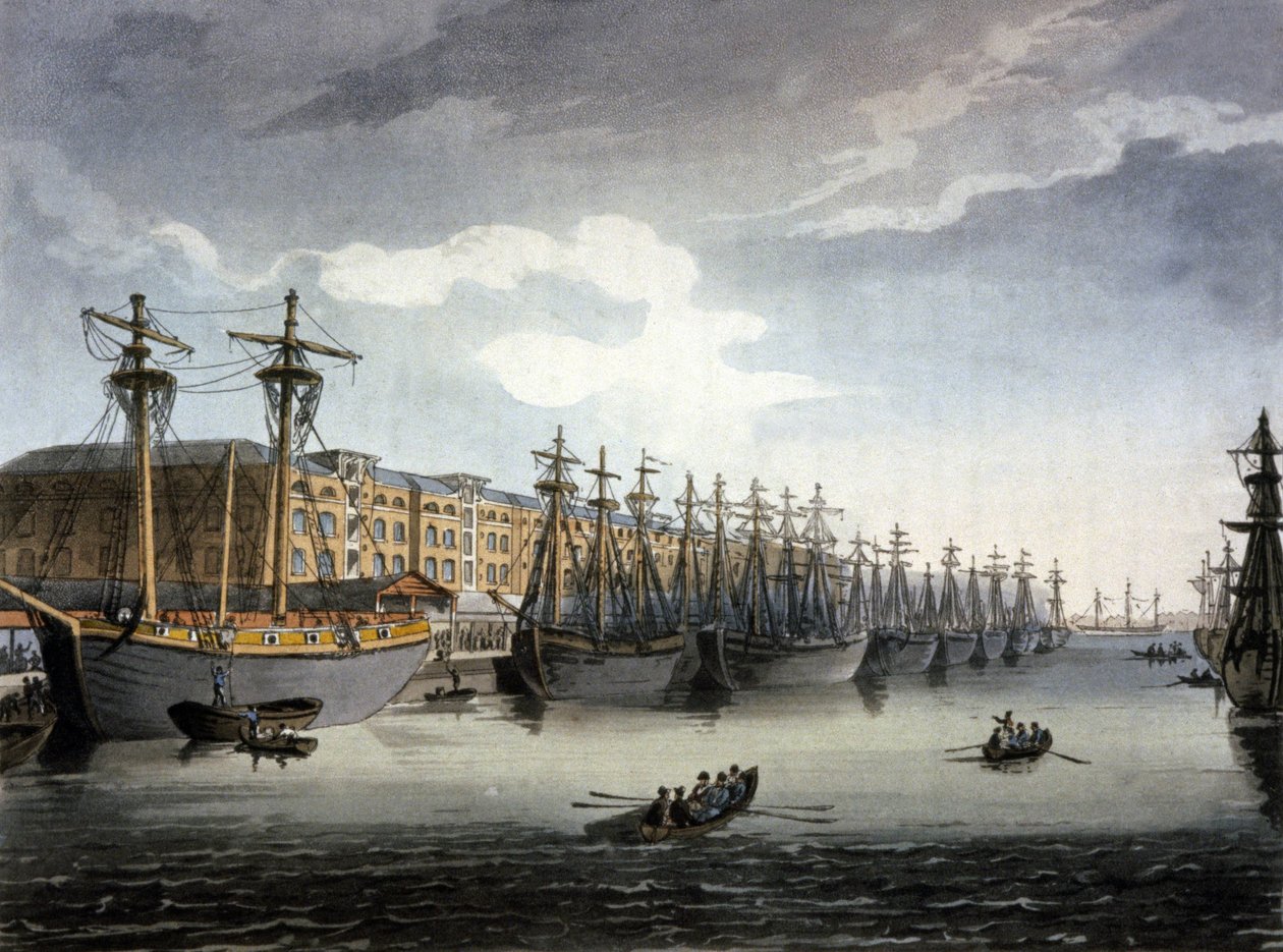 Londra, il fiume Tamigi e i moli da Thomas Rowlandson