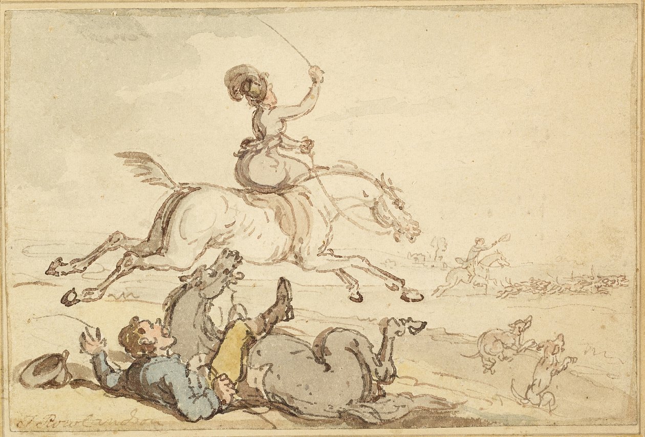 Cavaliere disarcionato durante una caccia da Thomas Rowlandson