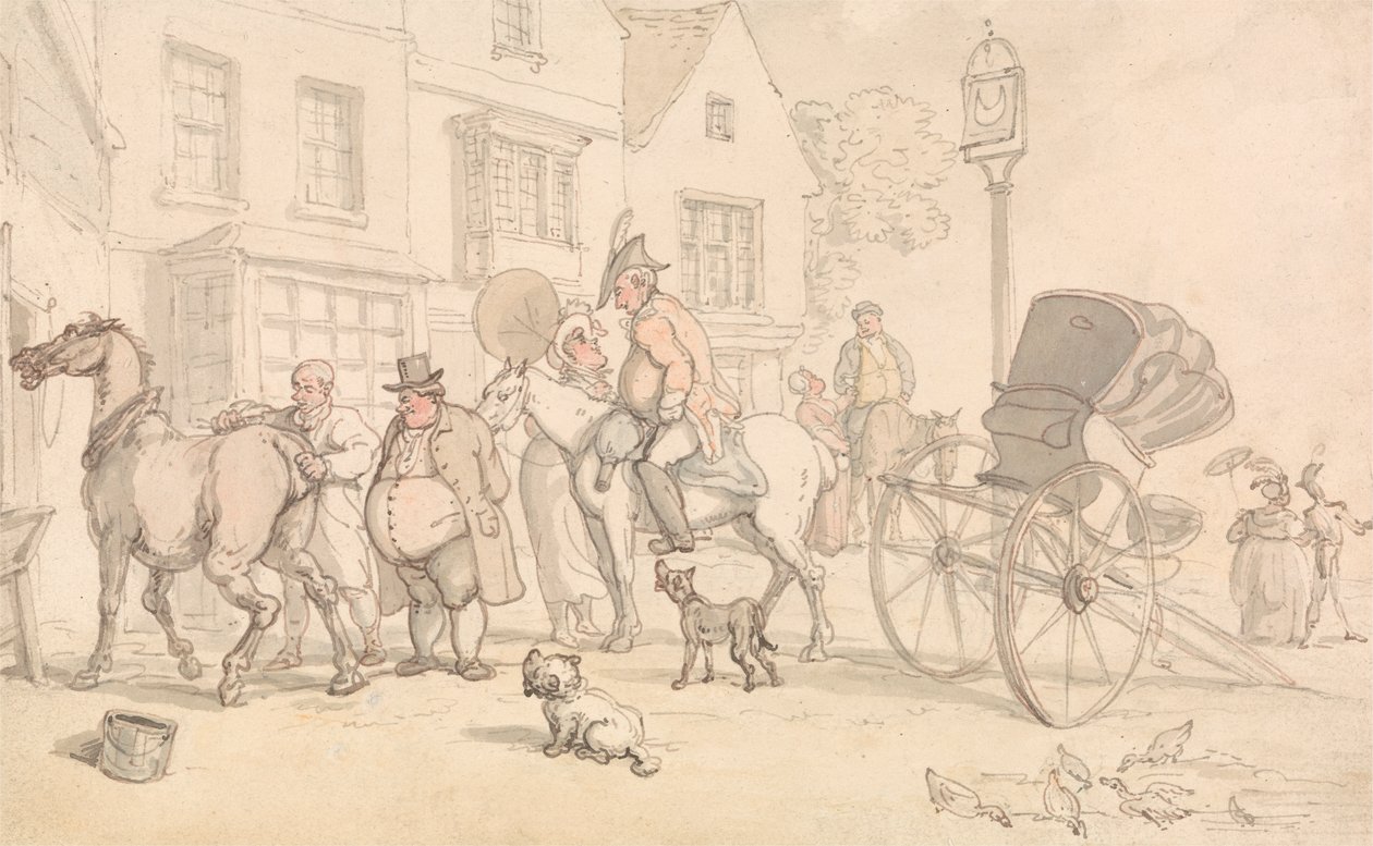 Scena fuori dalla locanda Half-Moon da Thomas Rowlandson
