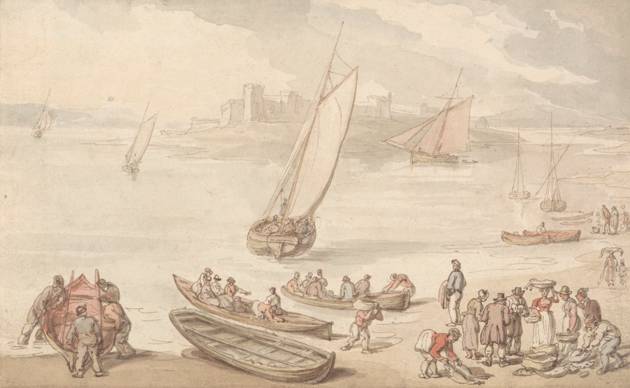 Vendita di pesce su una spiaggia da Thomas Rowlandson