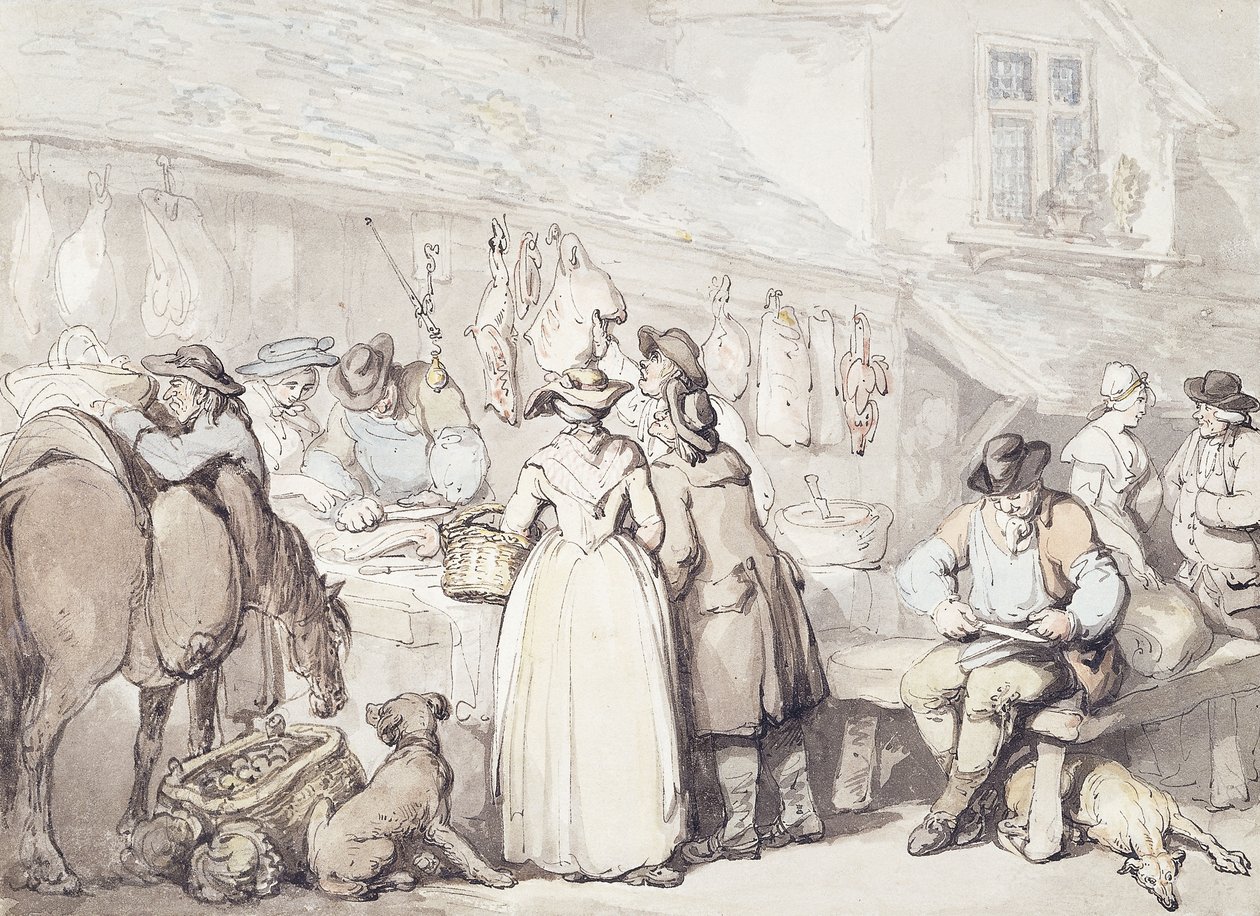 La bancarella del macellaio, Leadenhall Market da Thomas Rowlandson