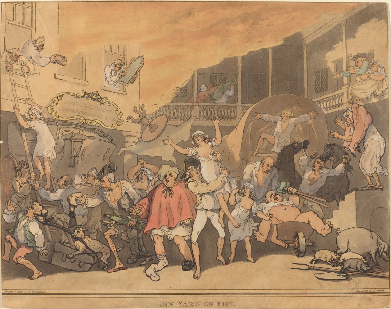 Il Cortile della Locanda in Fiamme da Thomas Rowlandson