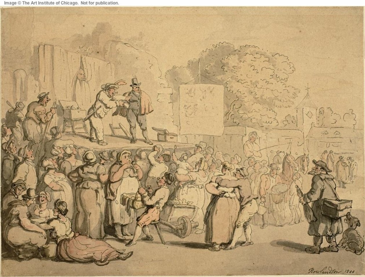 Fiera del villaggio: Arlecchino e Quack da Thomas Rowlandson