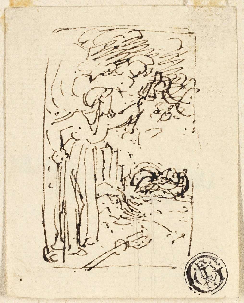 Schizzo di figura appoggiata a un bastone da Thomas Stothard