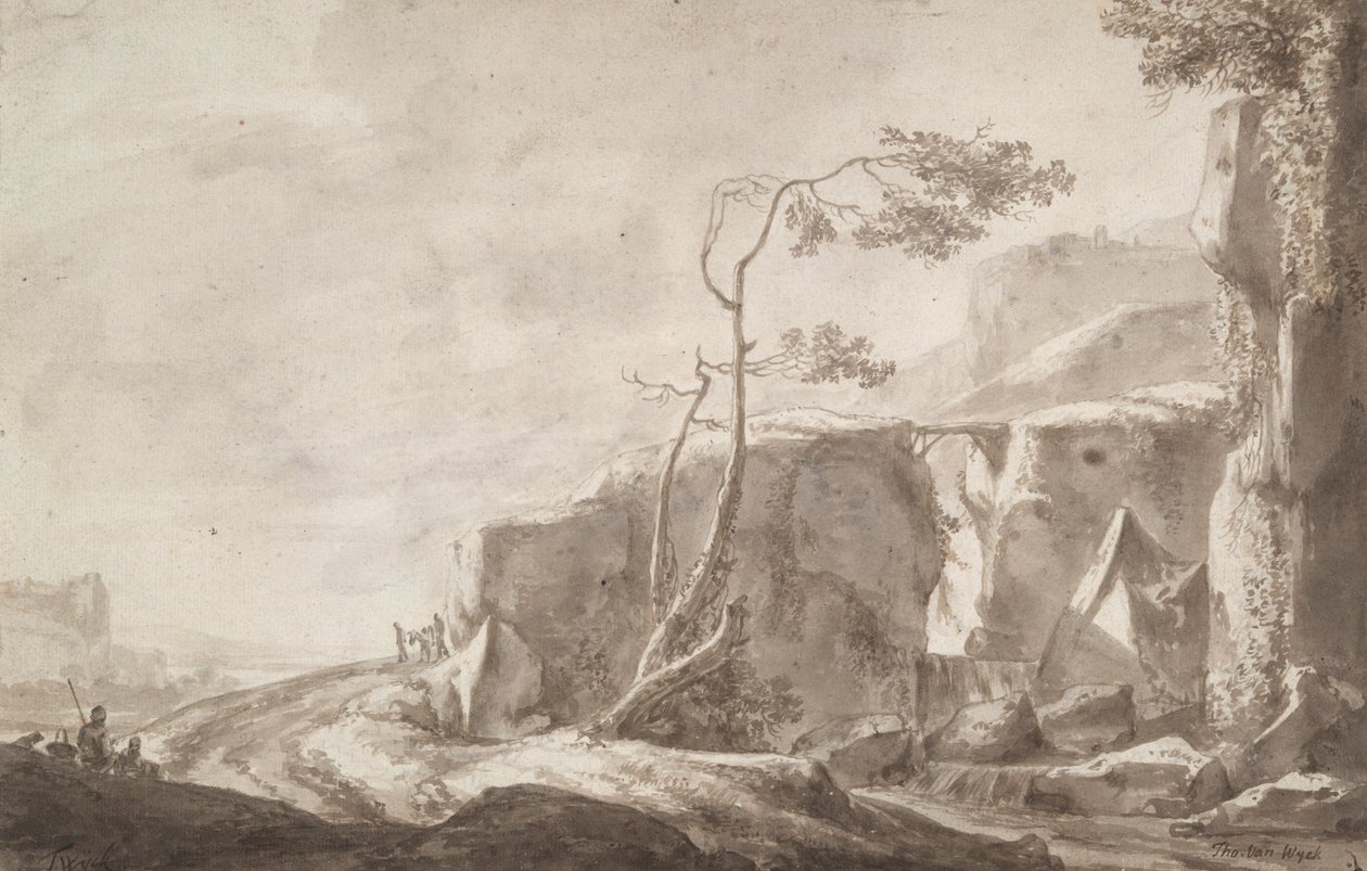 Paesaggio roccioso con un ruscello da Thomas Wijck