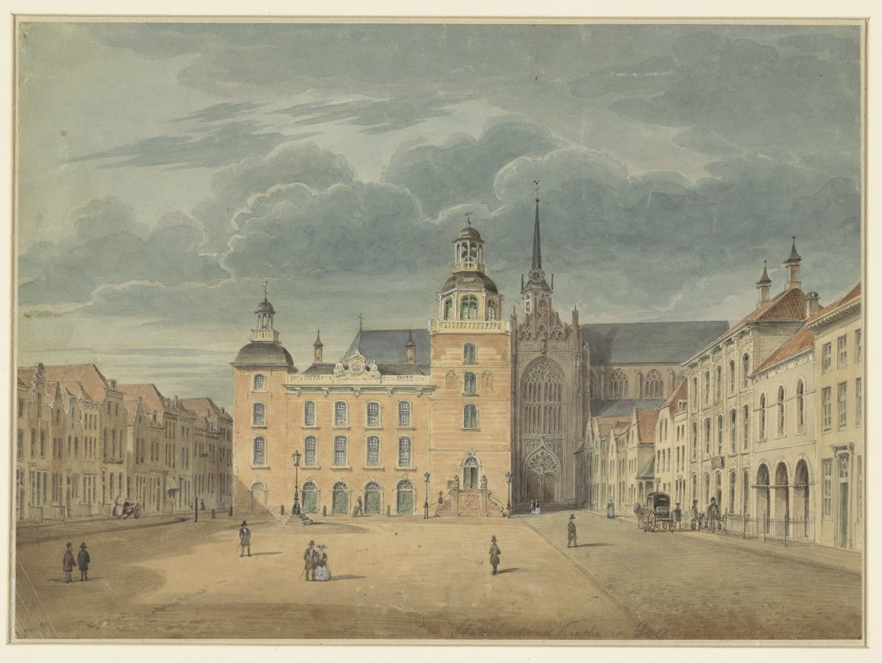 Municipio e chiesa a Goes (Zeeland) da Théophile Schuler (possibly)