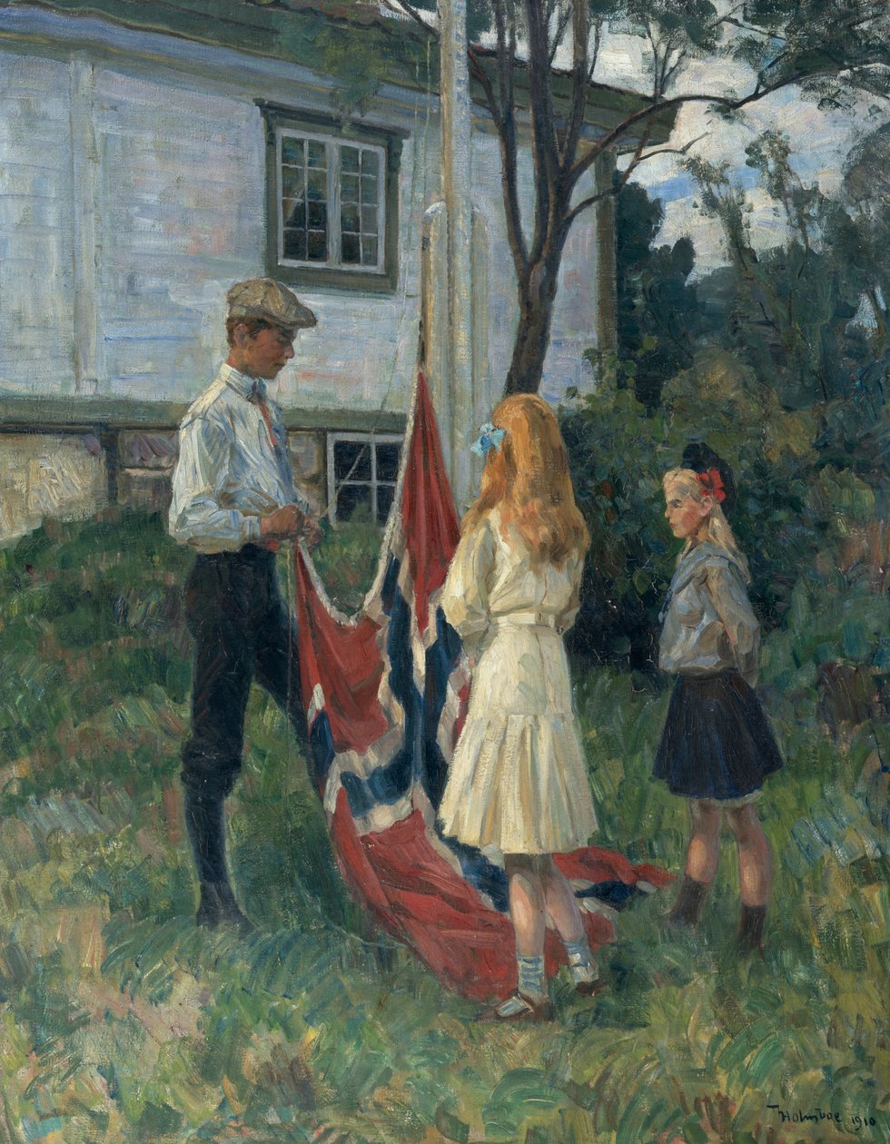Bambini alzano la bandiera norvegese da Thorolf Holmboe