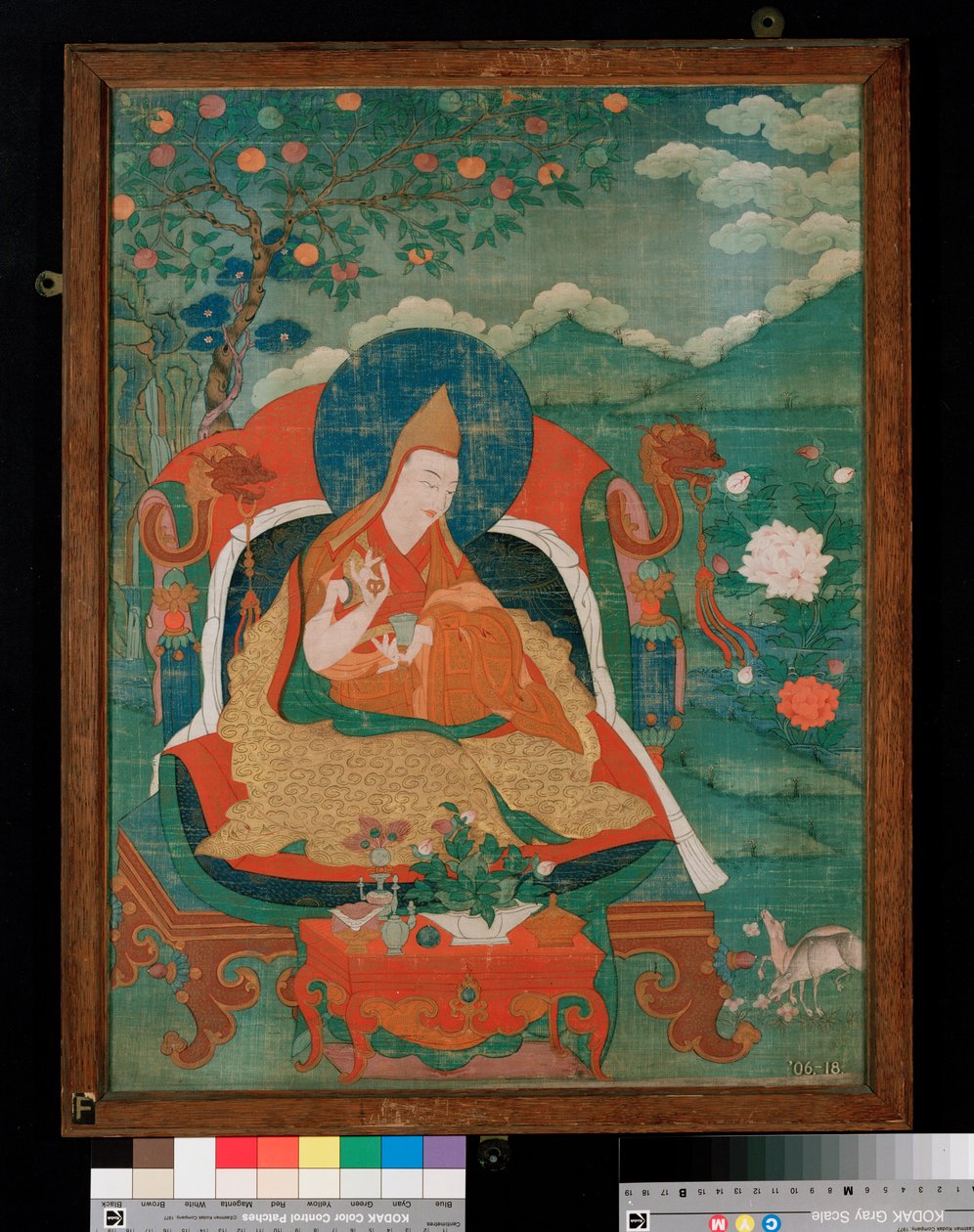 Dipinto Thangka raffigurante un Padre della setta del Cappello Giallo del Lamaismo, Gelupga Lama, c.1700-1825 da Tibetan School