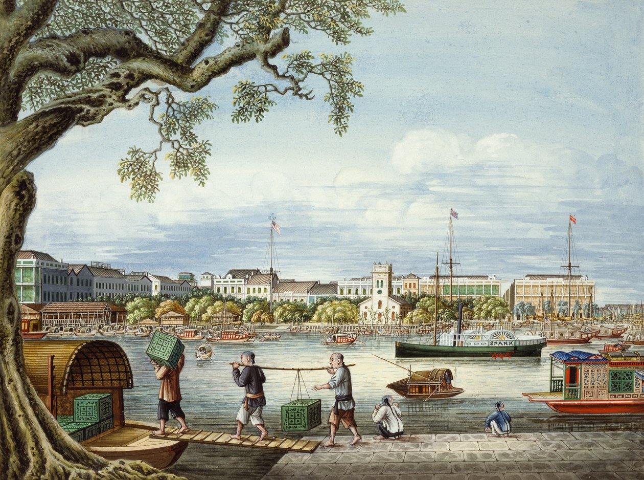 Gli Hong di Canton, 1852 circa (gouache su carta) da Tinqua