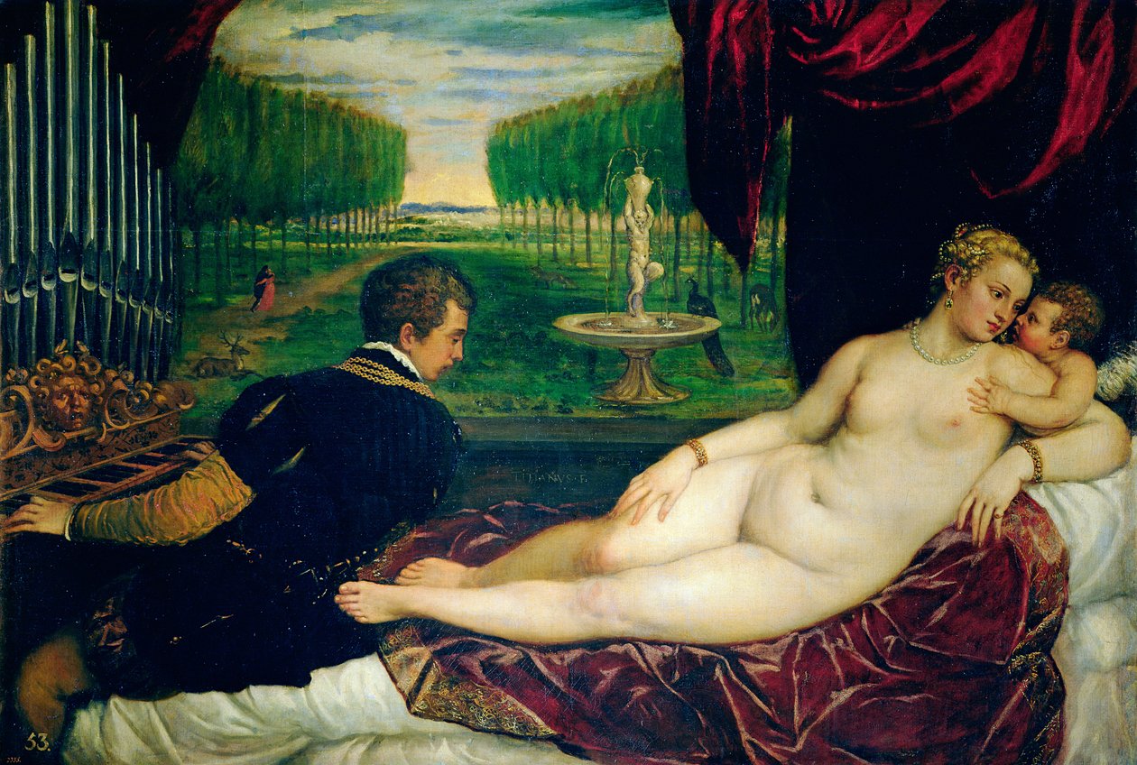 Venere con un organista e Cupido, c.1540-50 da Tiziano Vecelli