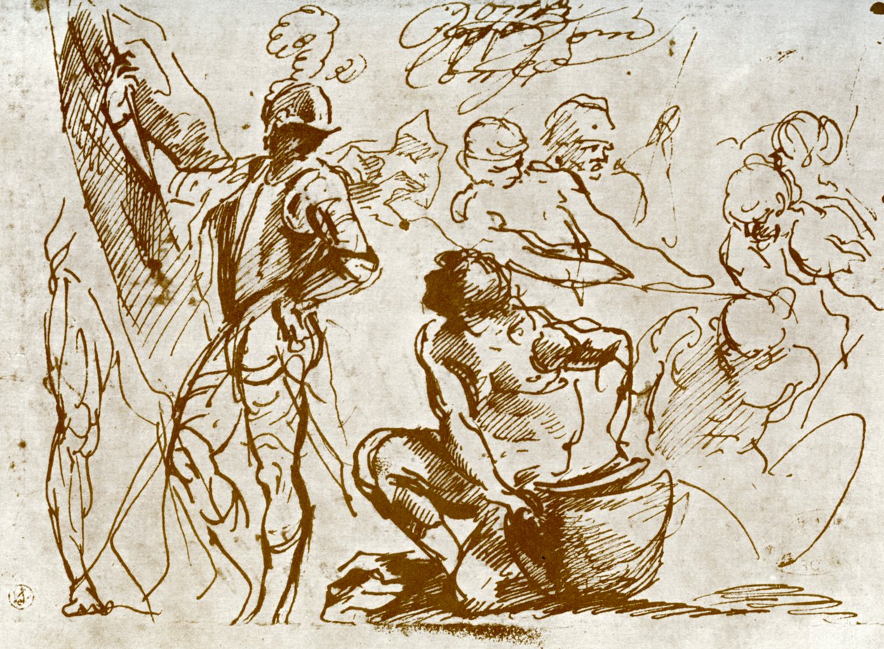 Una pagina di schizzi, di Tiziano da Tiziano Vecelli