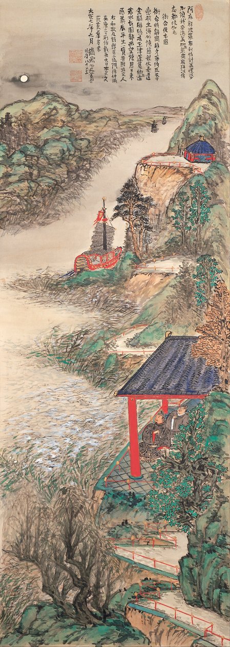 Abe-no-Nakamaro scrive una poesia nostalgica mentre osserva la luna da Tomioka Tessai
