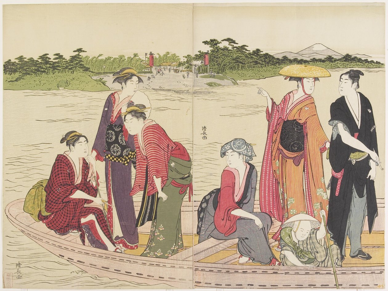 Traghetto sul Fiume Rokugo, 1784 da Torii Kiyonaga