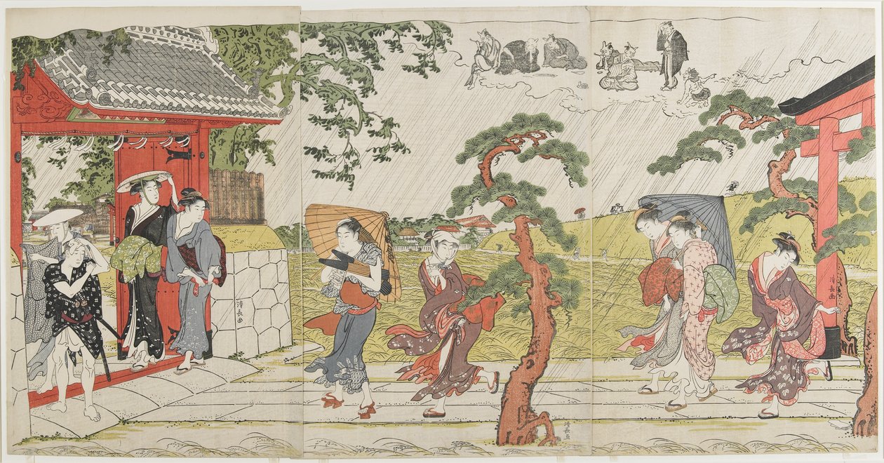 Pioggia improvvisa al Santuario Mimeguri, 1787 da Torii Kiyonaga