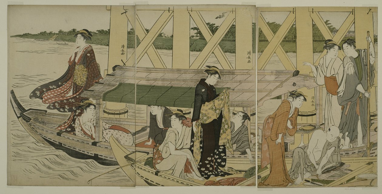 Barche da diporto sotto il ponte Azuma, c.1784 da Torii Kiyonaga