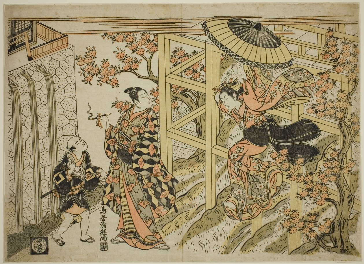 Ragazza che salta dal tempio di Kiyomizu da Torii Kiyotsune
