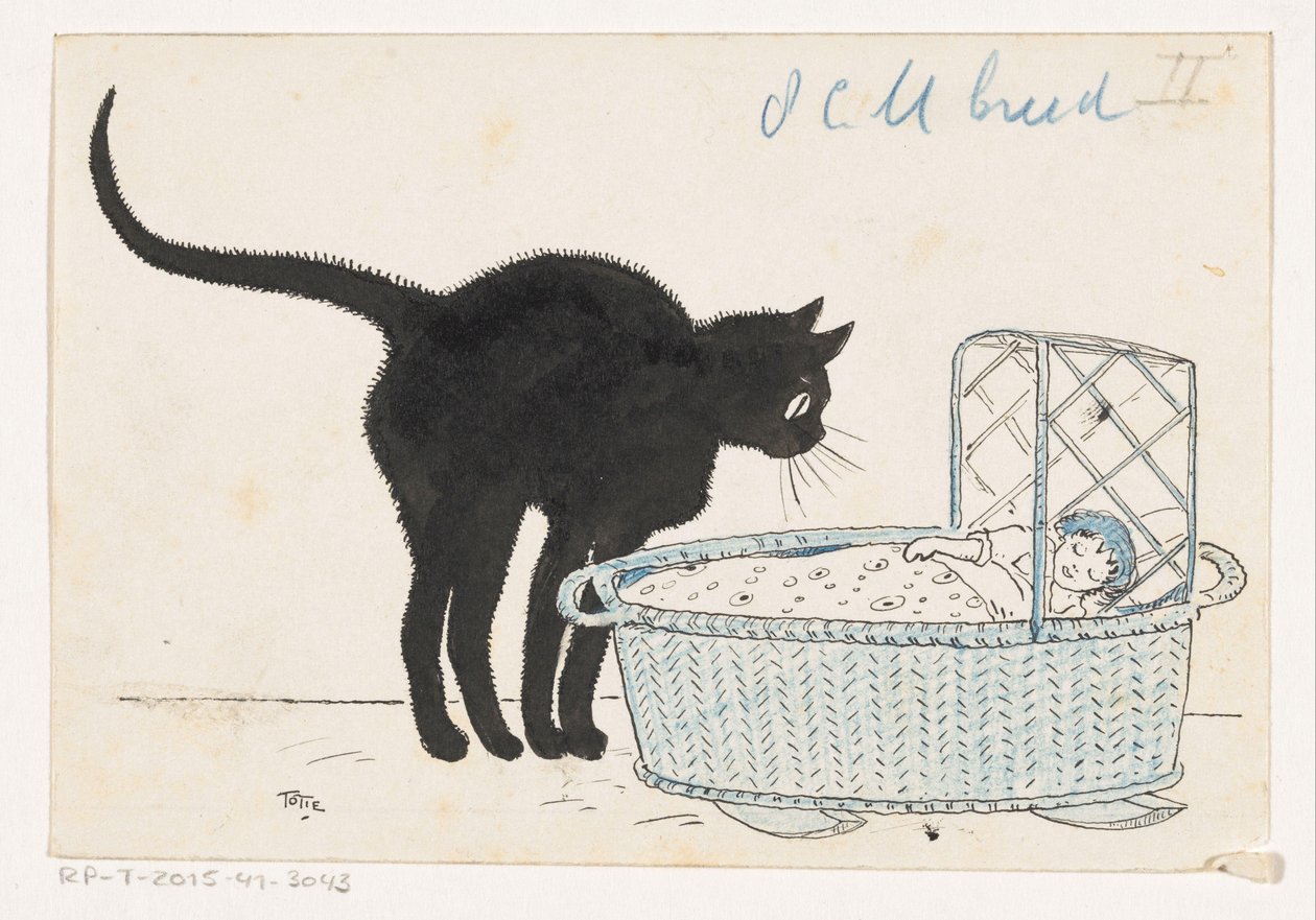 Gatto che guarda in una culla per bambole da Totie (signed by artist)