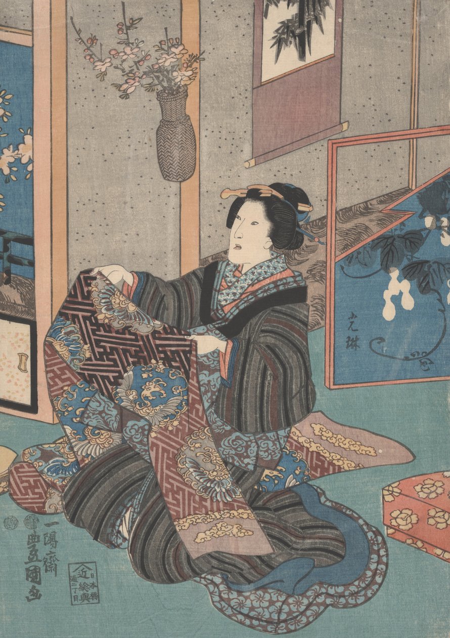 Donna che tiene un obi da Utagawa Toyokuni