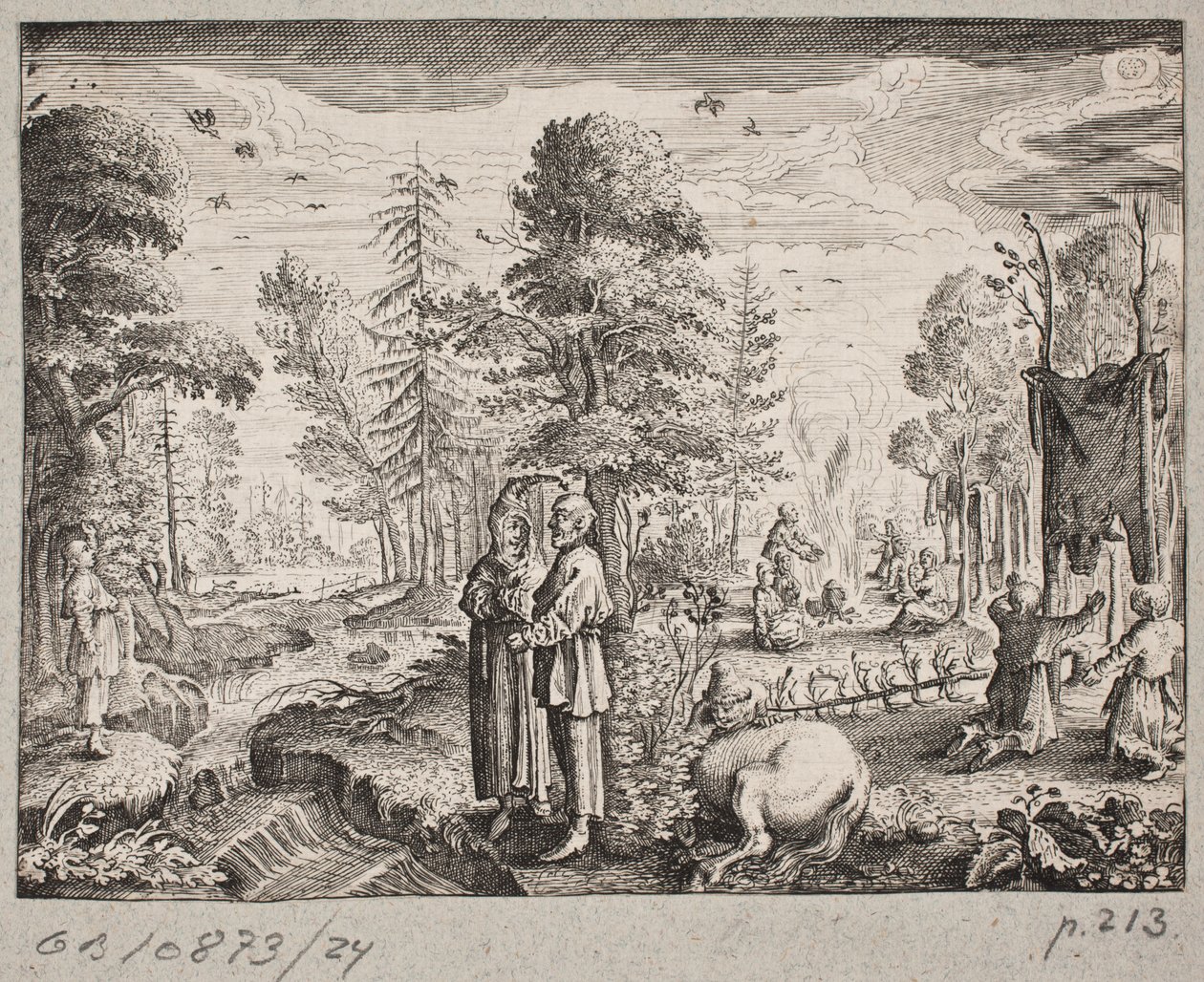 Scena di bosco con uomini sulla riva di un ruscello da Ubekendt
