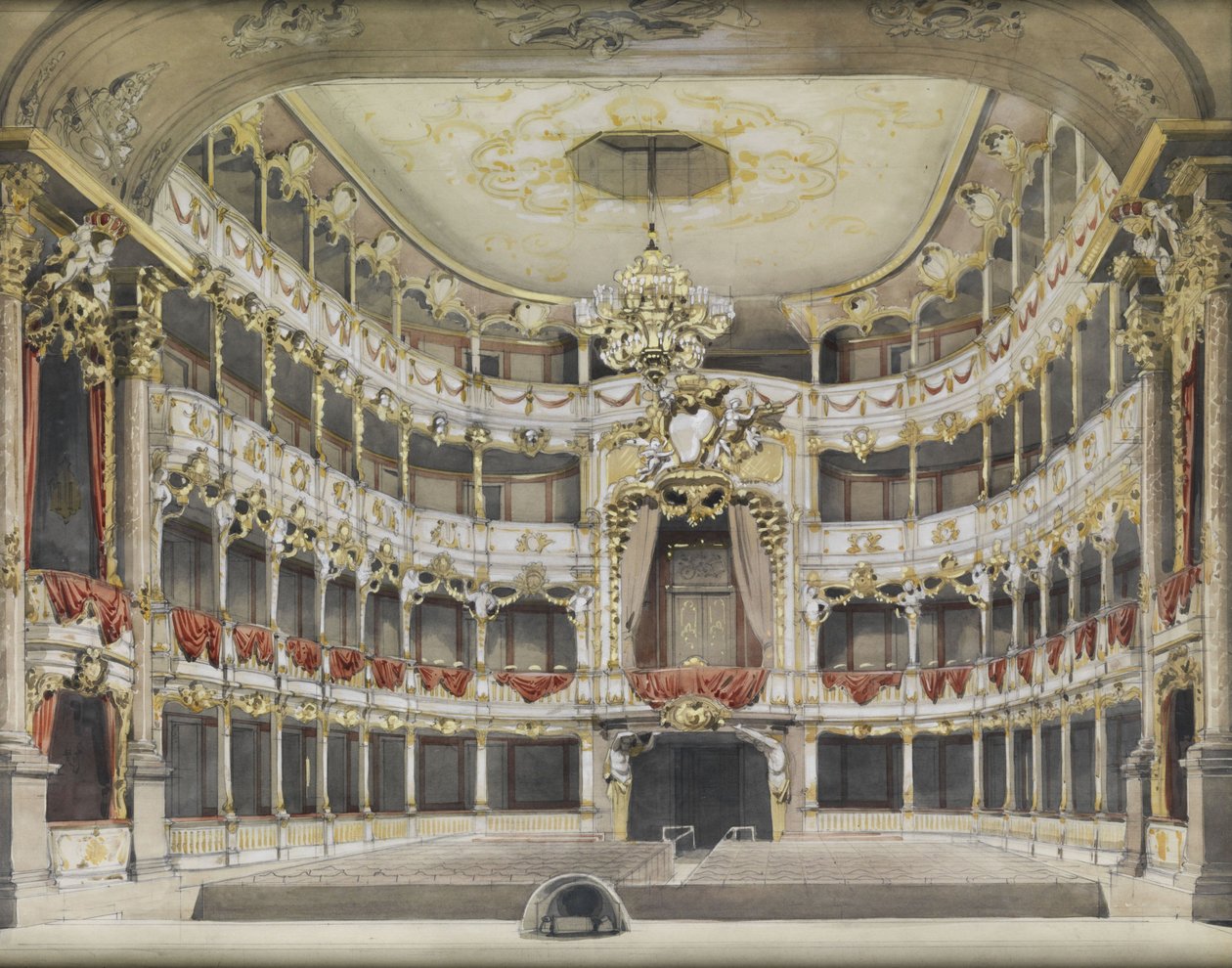 Interno del Teatro della Residenza a Monaco (Teatro Cuvilliés) da Unbekannt Unbekannt