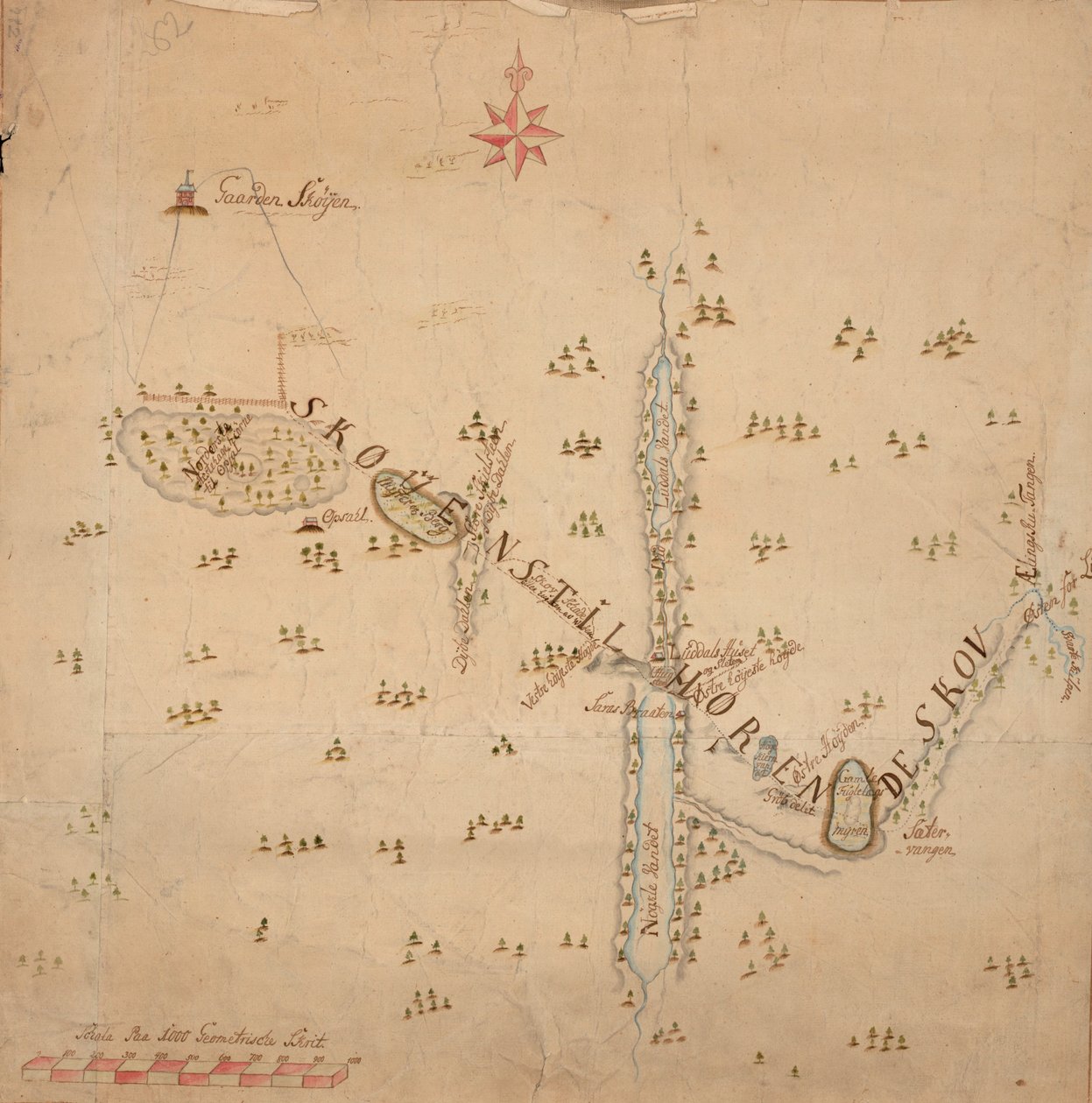 Mappa della fattoria Skøyen, Østre Aker, con la foresta appartenente alla fattoria da Unbekannt Unbekannt