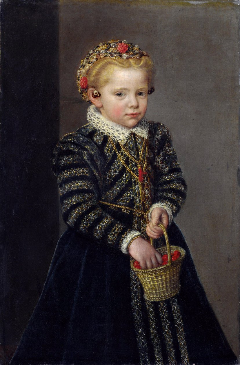 Bambina con un cesto di ciliegie da Unbekannt Unbekannt