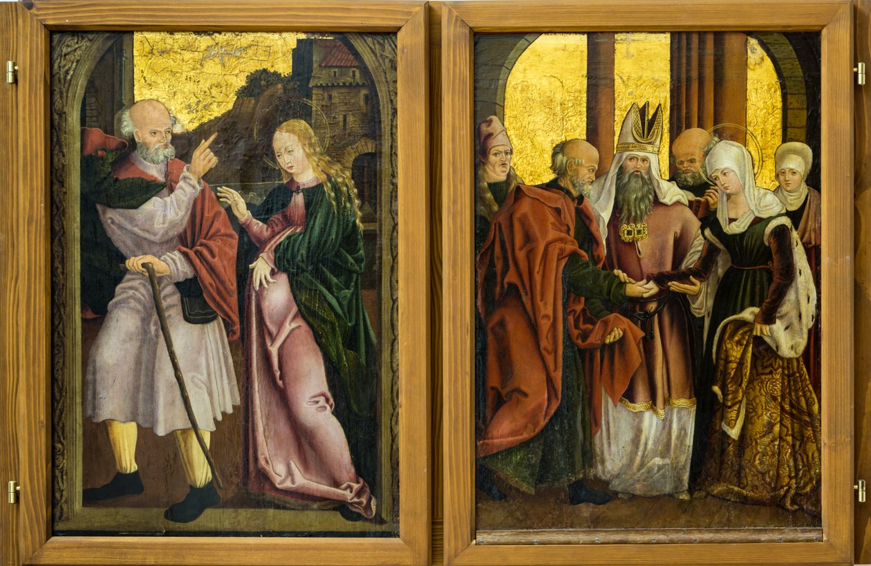 Maria e Giuseppe cercano rifugio (sinistra), Matrimonio della Vergine (destra) da Unbekannt Unbekannt