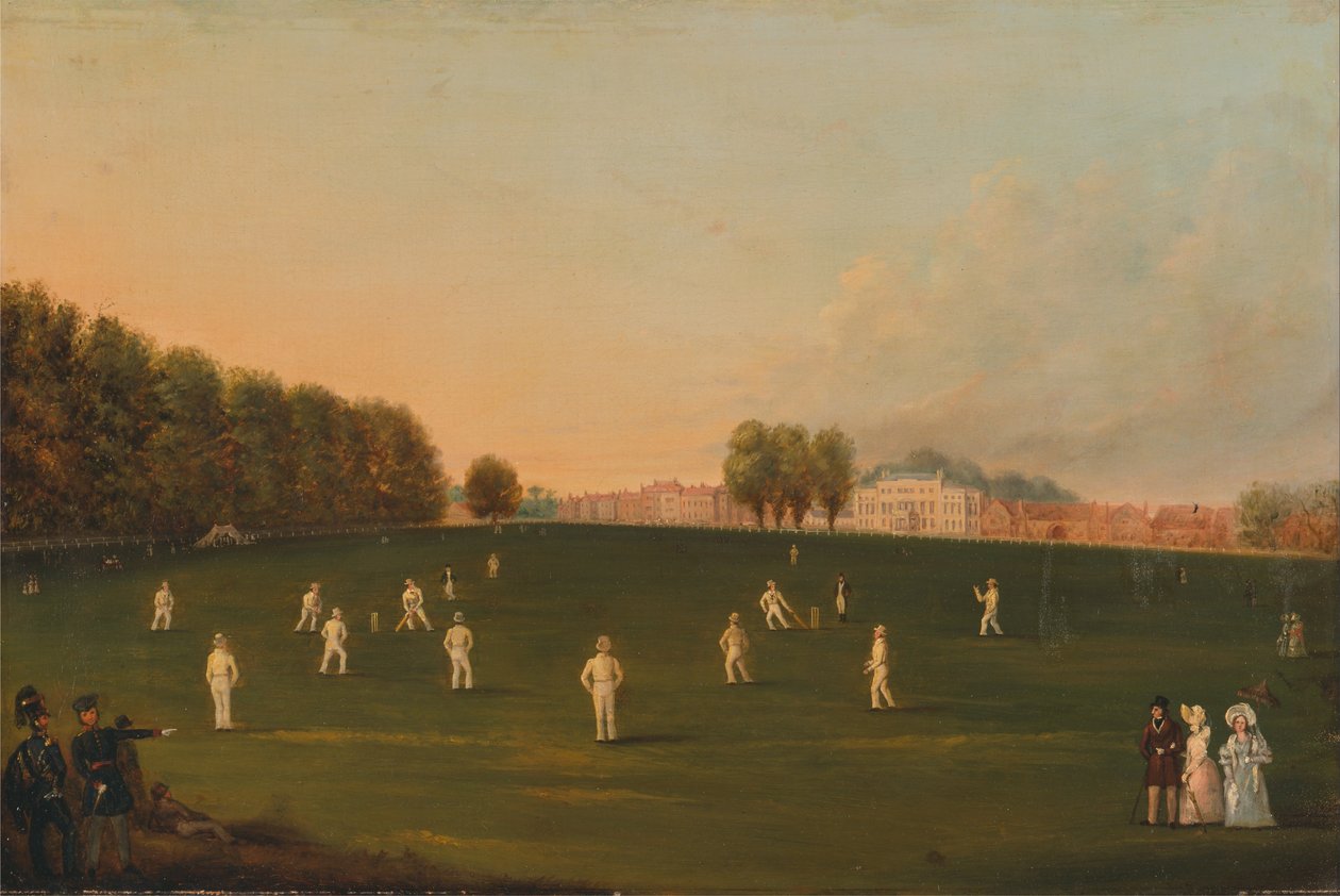 Primo grande incontro di cricket giocato dai membri della Royal Amateur Society a Hampton Court Green da Unbekannt Unbekannt