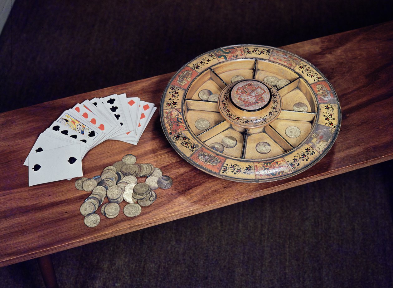 Tavola di Pope Joan, carte e contatori da gioco, metà XIX secolo da Unbekannt Unbekannt