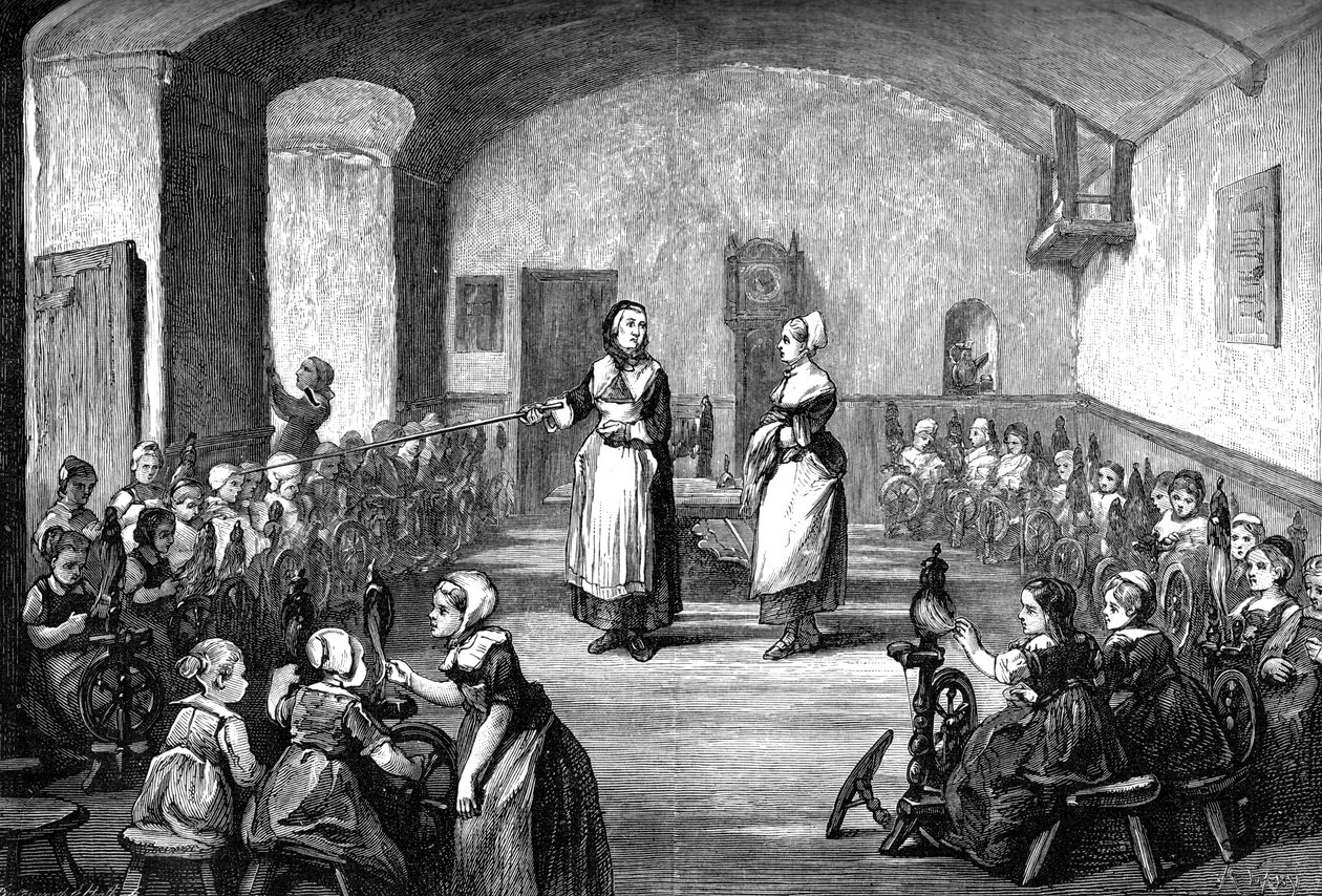 Una scuola di filatura tedesca, c1880 da Unbekannt