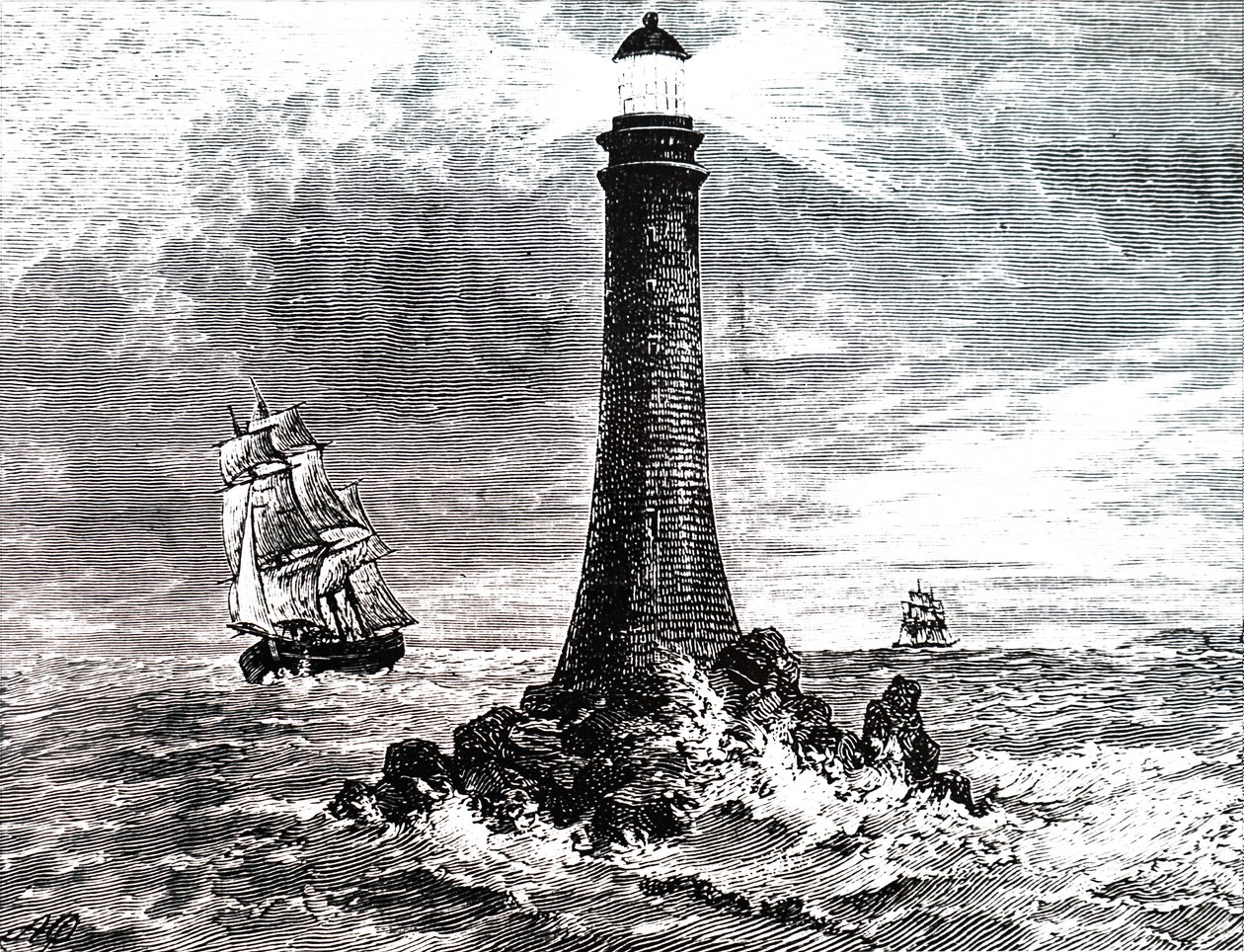 Il faro di Bell Rock in una tempesta da Unbekannt