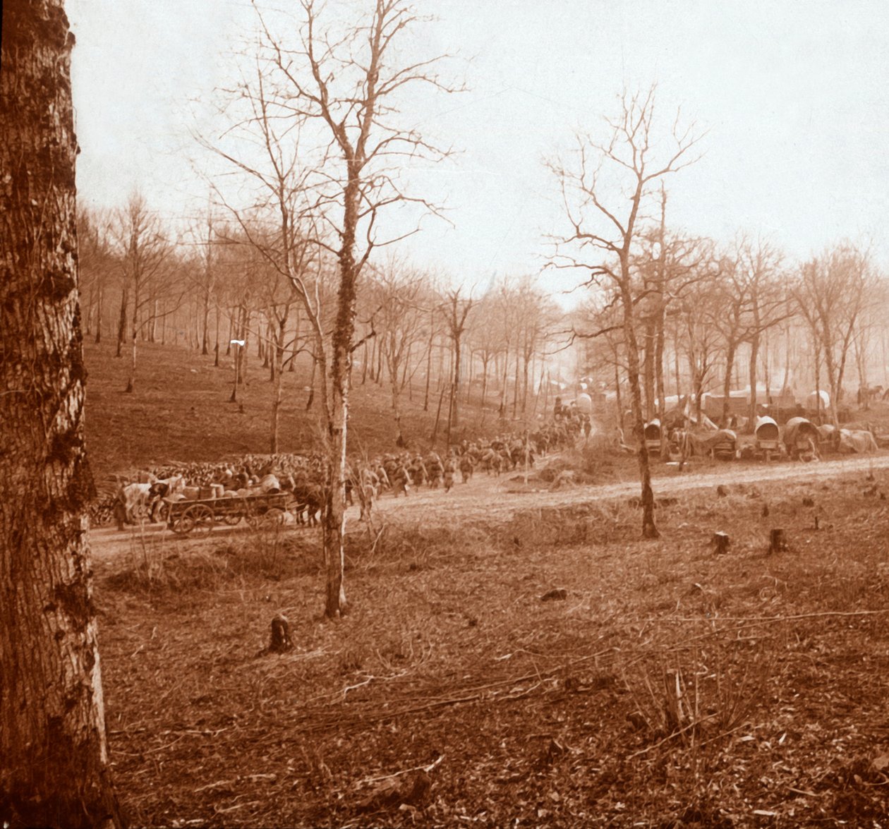 Colonna di truppe, Genicourt, Francia settentrionale, c1914-c1918 da Unbekannt