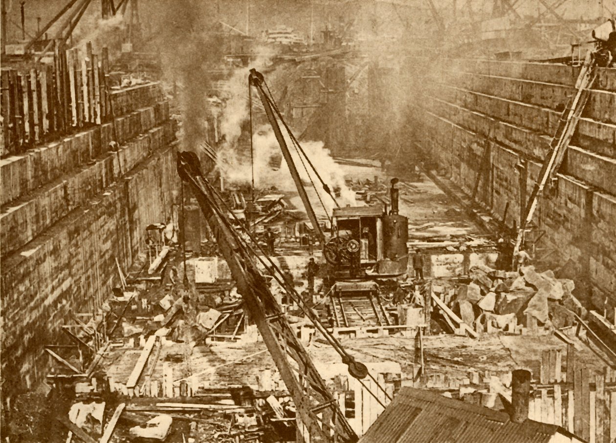 Costruzione di un bacino di carenaggio a Swansea, c1930 da Unbekannt