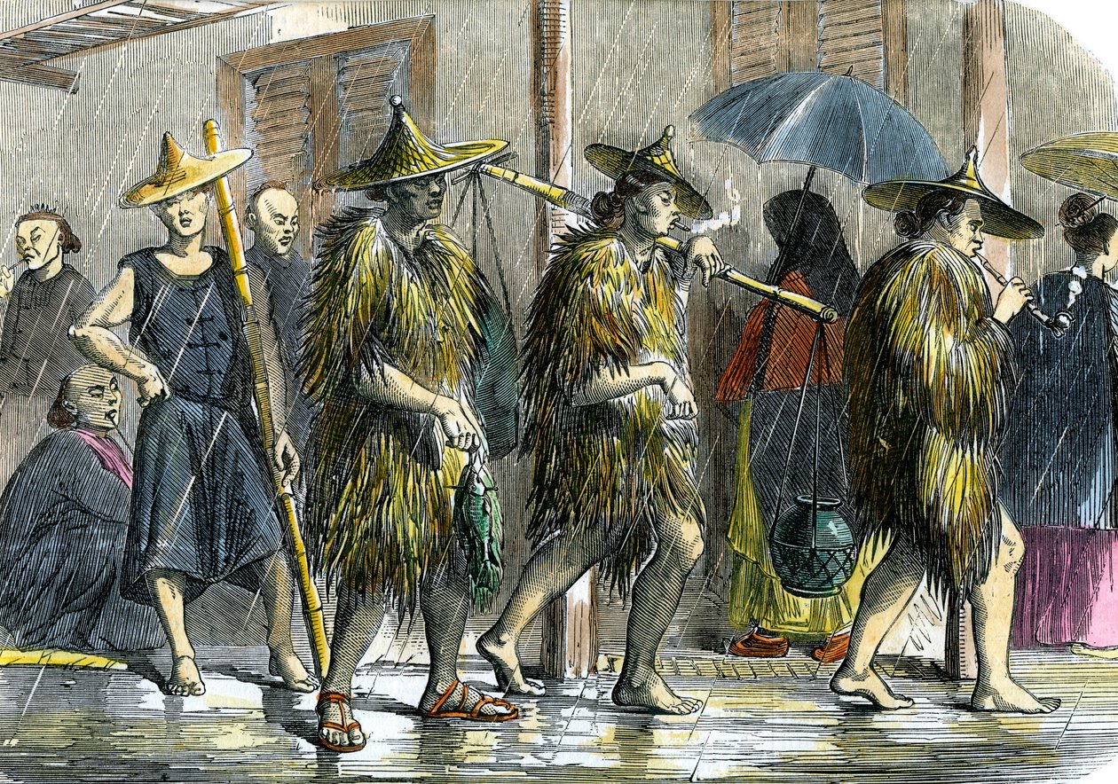 Coolies a Hong Kong, con tempo piovoso, c1875 da Unbekannt