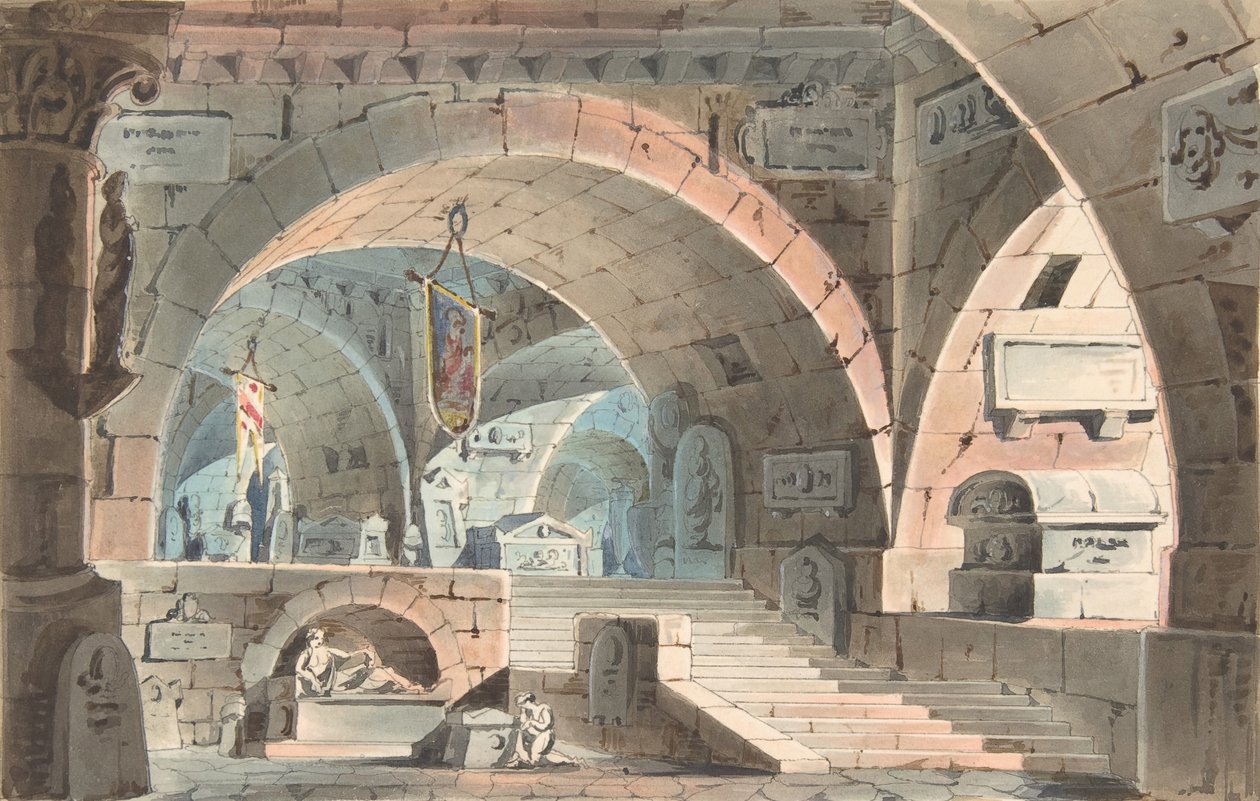 Cripta con un piangente in ginocchio, 1830-40 da Unbekannt