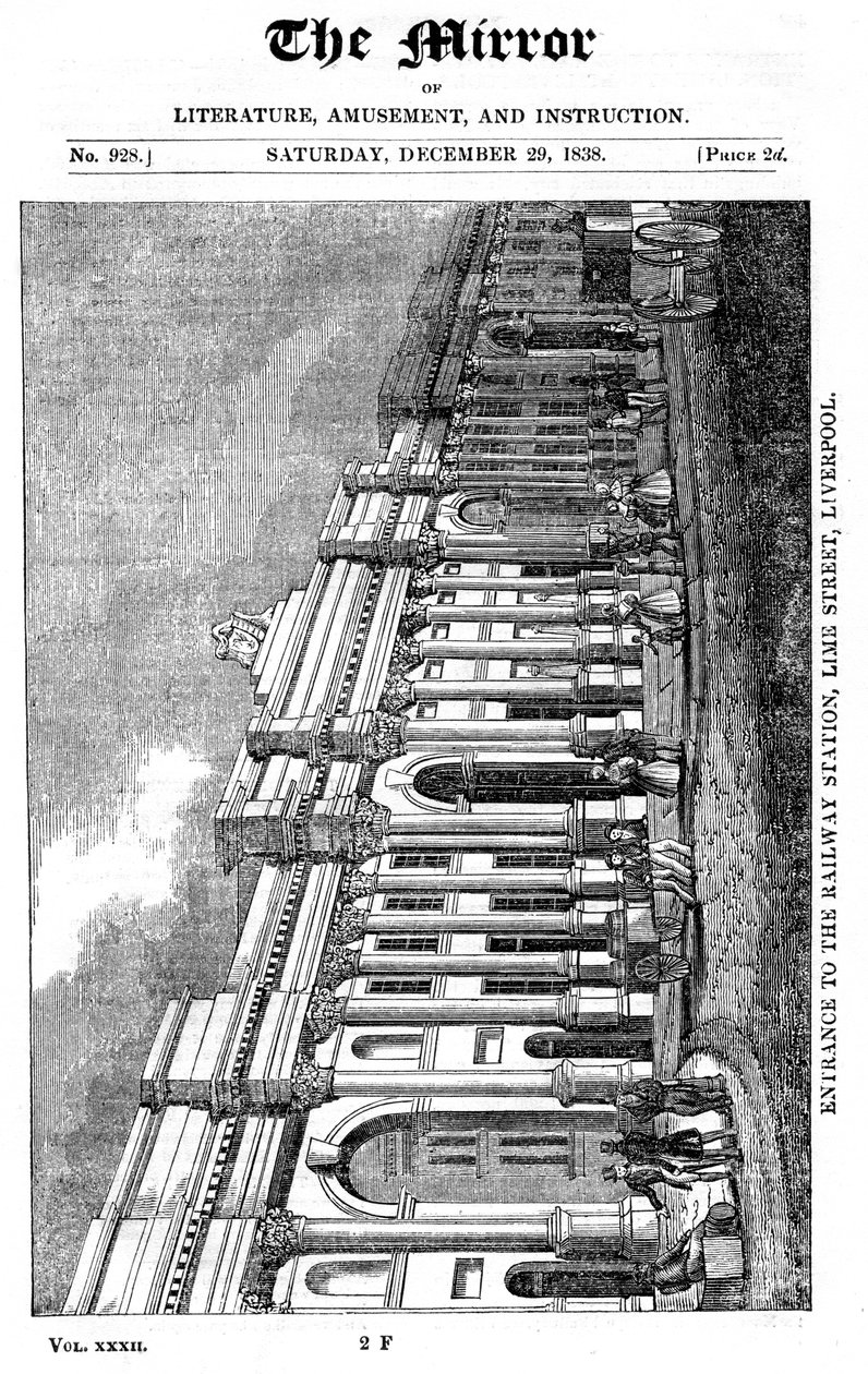 Facciata della stazione di Lime Street, Liverpool, 1838 da Unbekannt