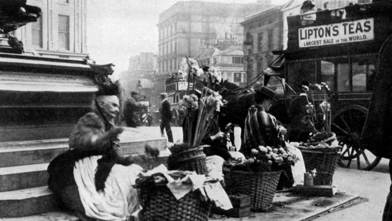 Venditori di fiori a Piccadilly Circus, Londra, 1901 da Unbekannt