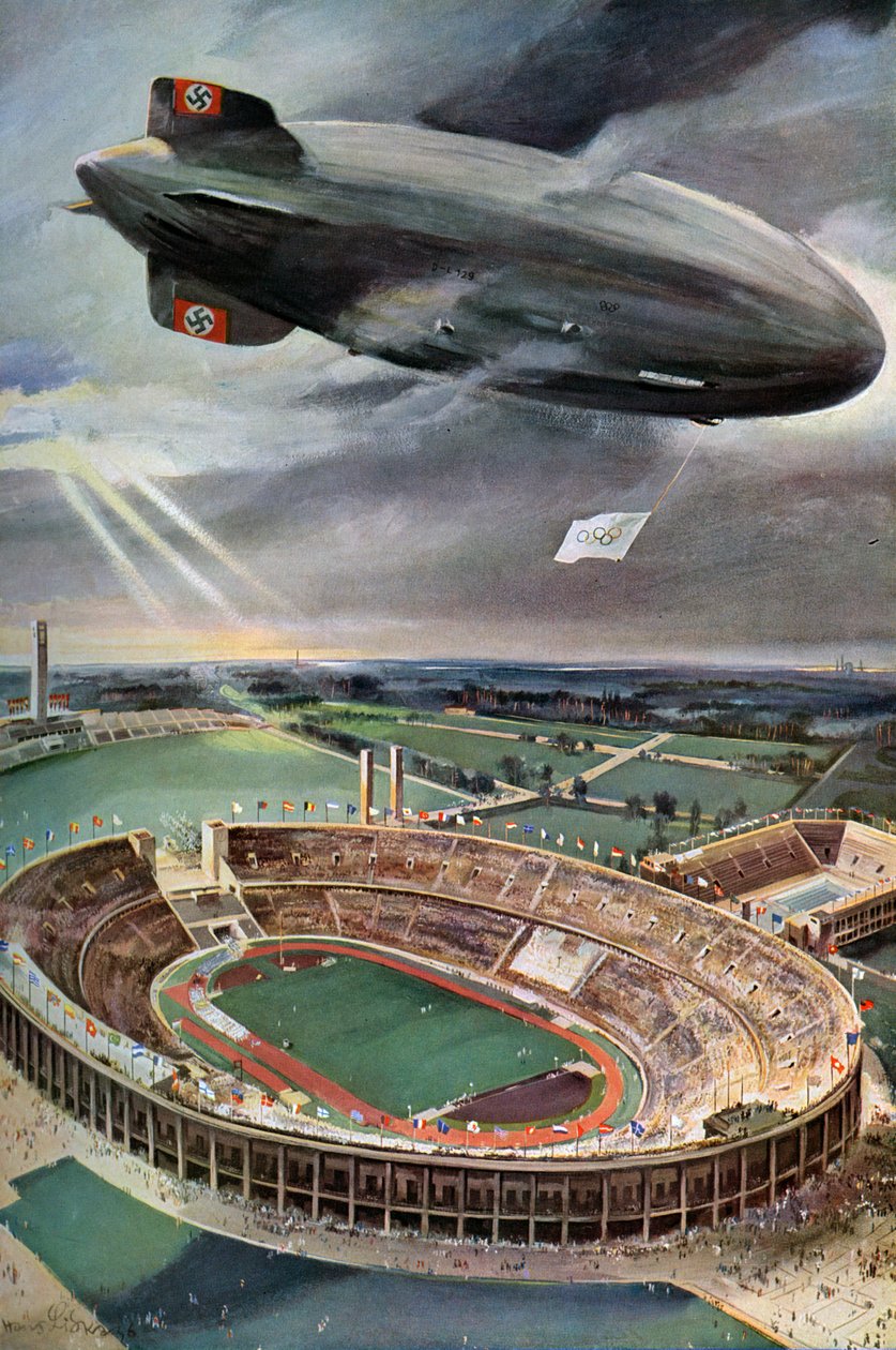 Zeppelin Hindenburg sopra lo Stadio Olimpico, Berlino da Unbekannt