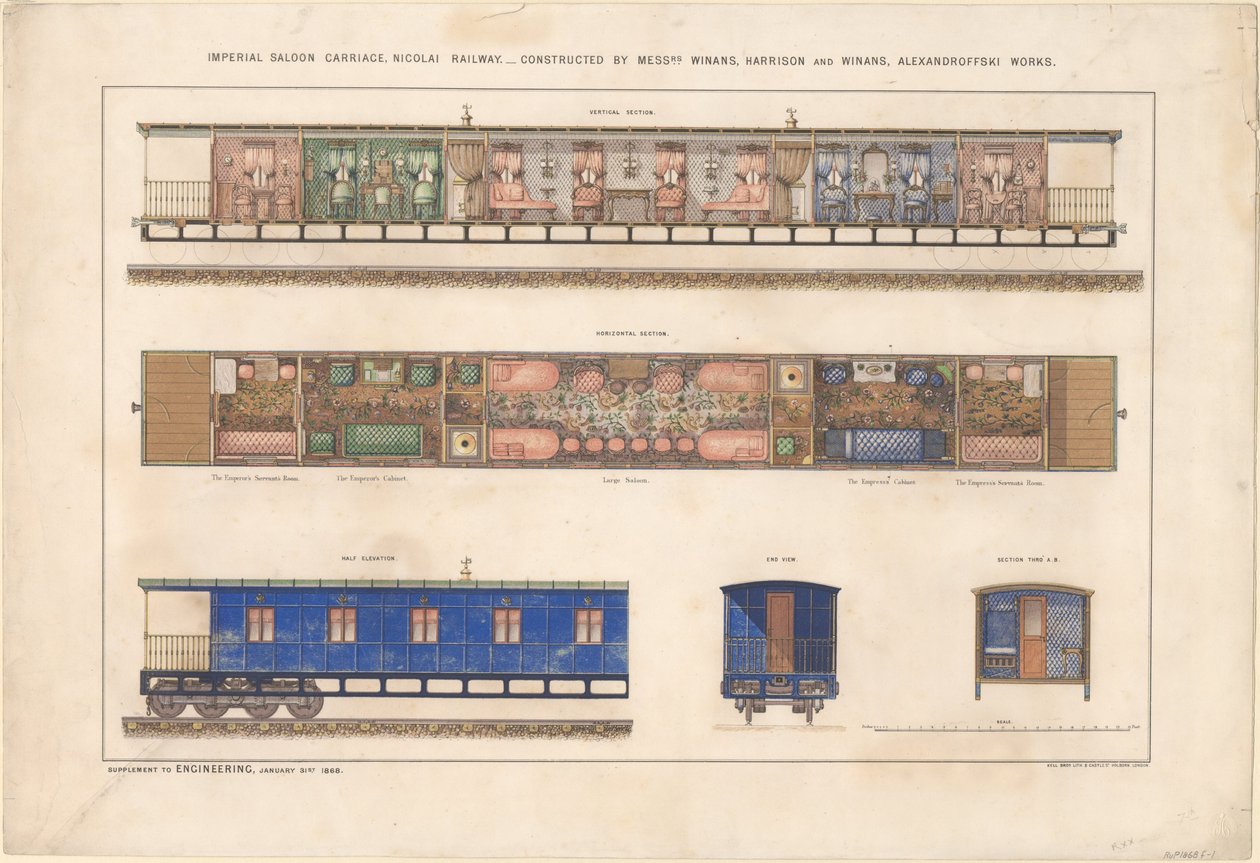 Carrozza salone imperiale, ferrovia Nikolayevsky, 1868 da Unbekannt