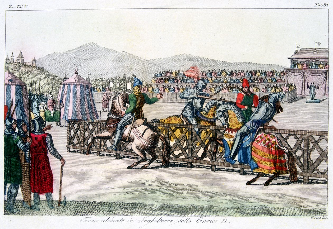 Cavalieri che giostrano in un torneo, 12° secolo, c1815 da Unbekannt