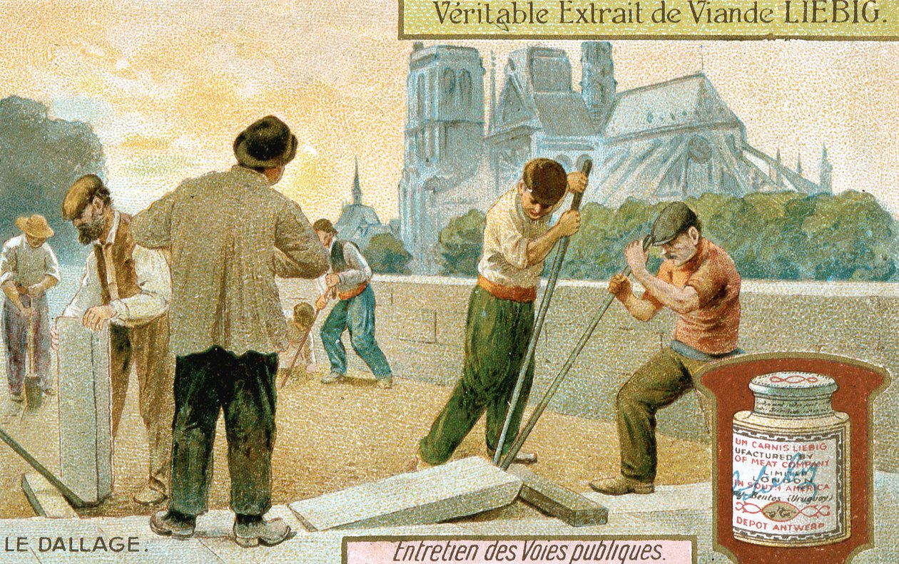 Posa di lastre di pavimentazione in una strada di Parigi da Unbekannt