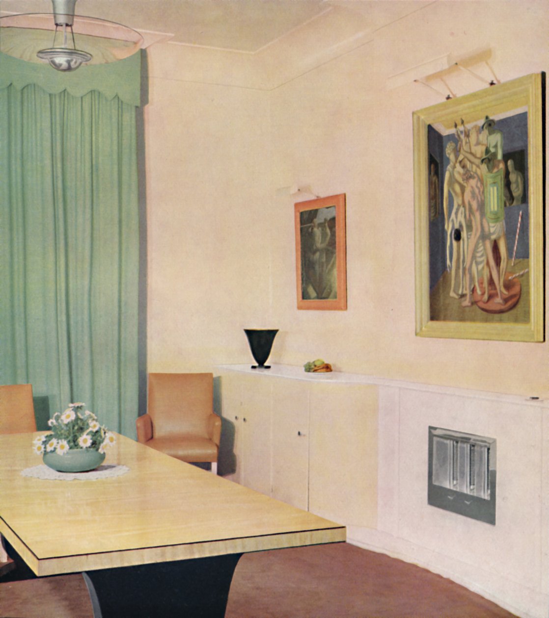 Sala da pranzo londinese con dipinto di Chirico, 1938 da Unbekannt