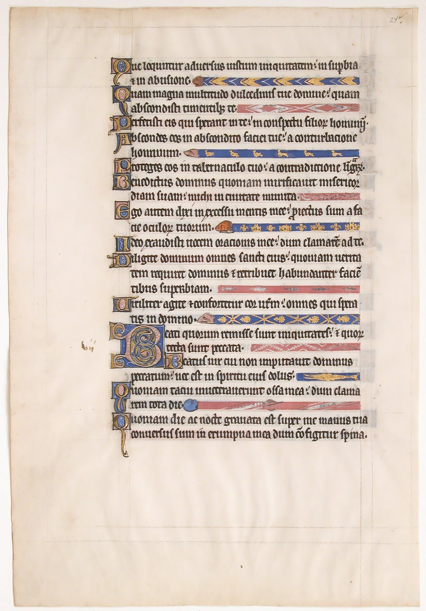 Foglio di manoscritto da un Salterio reale, XIII secolo da Unbekannt
