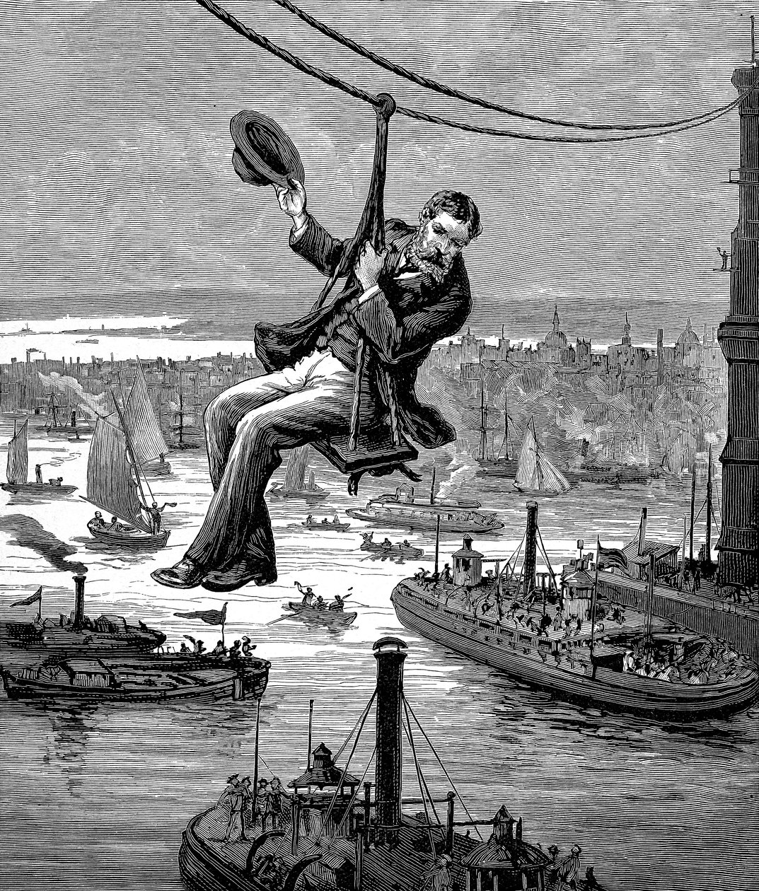 Test dei cavi sul ponte di Brooklyn, c1900 da Unbekannt