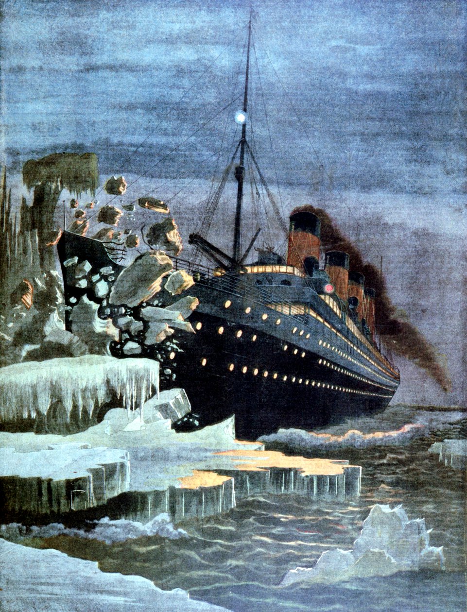 Il Titanic che collide con un iceberg, 1912 da Unbekannt